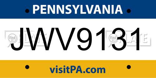 JWV9131 Pennsylvania License Plate