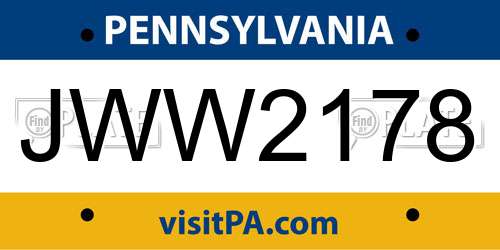 JWW2178 Pennsylvania License Plate