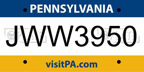 JWW3950 Pennsylvania License Plate