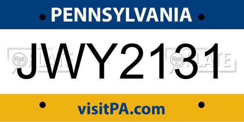 JWY2131 Pennsylvania License Plate