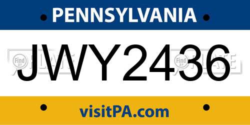 JWY2436 Pennsylvania License Plate