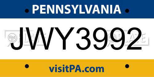 JWY3992 Pennsylvania License Plate
