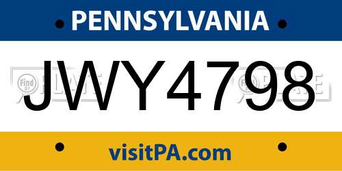 JWY4798 Pennsylvania License Plate