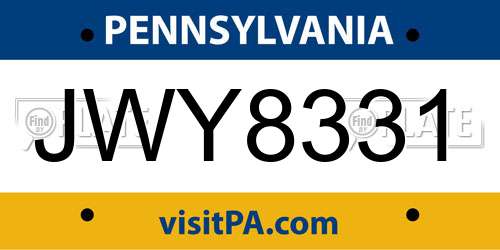 JWY8331 Pennsylvania License Plate