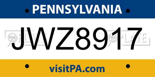 JWZ8917 Pennsylvania License Plate