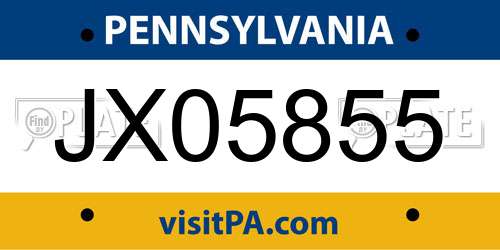 JX05855 Pennsylvania License Plate