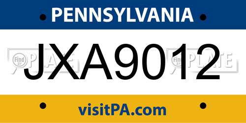 JXA9012 Pennsylvania License Plate