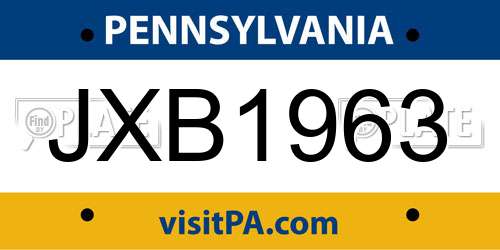 JXB1963 Pennsylvania License Plate