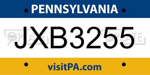 JXB3255 Pennsylvania License Plate