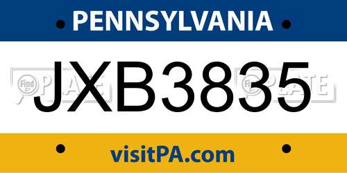JXB3835 Pennsylvania License Plate