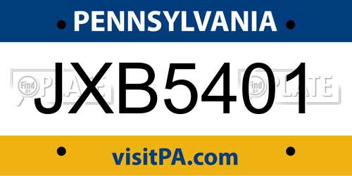 JXB5401 Pennsylvania License Plate
