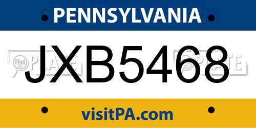 JXB5468 Pennsylvania License Plate