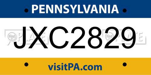 JXC2829 Pennsylvania License Plate