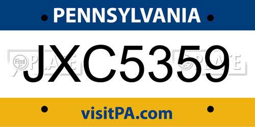 JXC5359 Pennsylvania License Plate