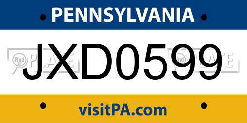 JXD0599 Pennsylvania License Plate