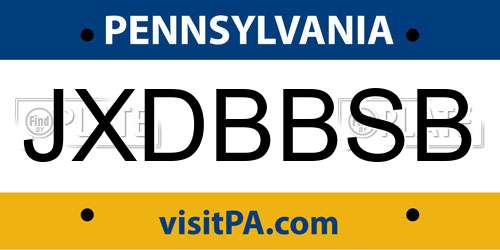 JXDBBSB Pennsylvania License Plate