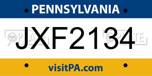 JXF2134 Pennsylvania License Plate