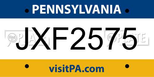 JXF2575 Pennsylvania License Plate