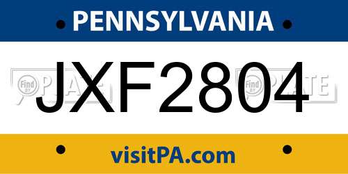 JXF2804 Pennsylvania License Plate