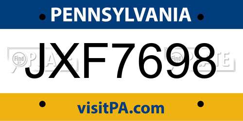 JXF7698 Pennsylvania License Plate