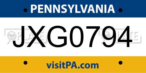 JXG0794 Pennsylvania License Plate