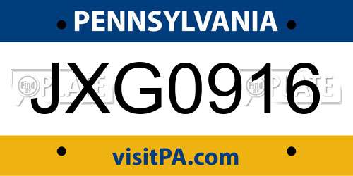 JXG0916 Pennsylvania License Plate