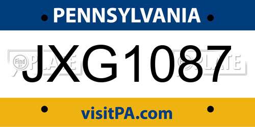 JXG1087 Pennsylvania License Plate