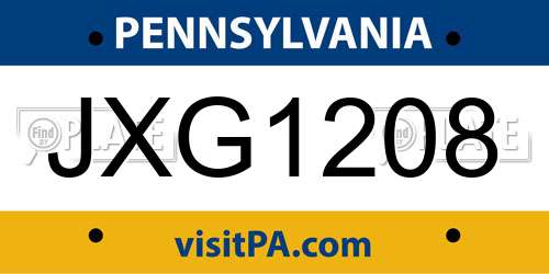 JXG1208 Pennsylvania License Plate