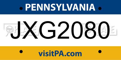 JXG2080 Pennsylvania License Plate