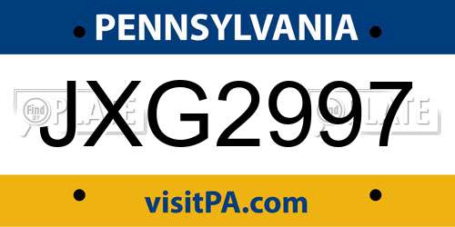 JXG2997 Pennsylvania License Plate