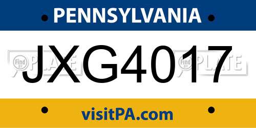 JXG4017 Pennsylvania License Plate