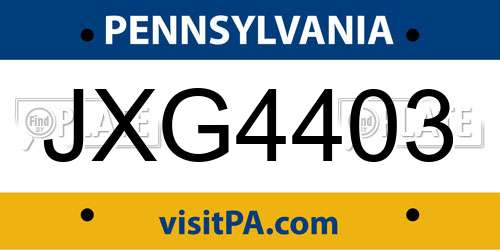 JXG4403 Pennsylvania License Plate
