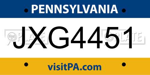 JXG4451 Pennsylvania License Plate