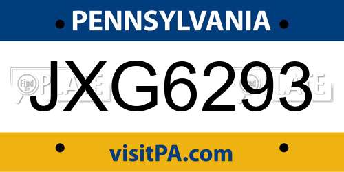 JXG6293 Pennsylvania License Plate