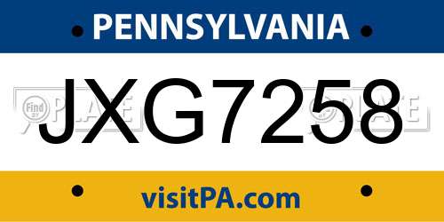 JXG7258 Pennsylvania License Plate