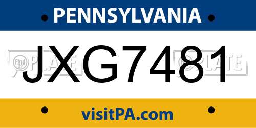JXG7481 Pennsylvania License Plate