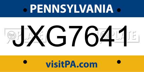 JXG7641 Pennsylvania License Plate