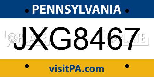 JXG8467 Pennsylvania License Plate
