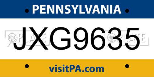 JXG9635 Pennsylvania License Plate