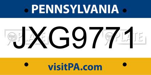 JXG9771 Pennsylvania License Plate