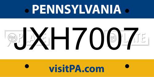 JXH7007 Pennsylvania License Plate