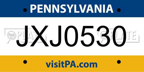 JXJ0530 Pennsylvania License Plate