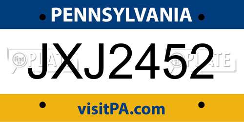 JXJ2452 Pennsylvania License Plate
