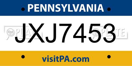 JXJ7453 Pennsylvania License Plate