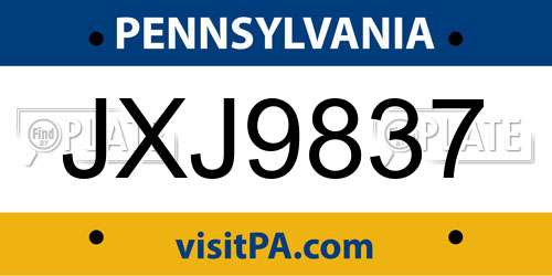 JXJ9837 Pennsylvania License Plate