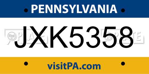 JXK5358 Pennsylvania License Plate