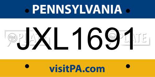 JXL1691 Pennsylvania License Plate