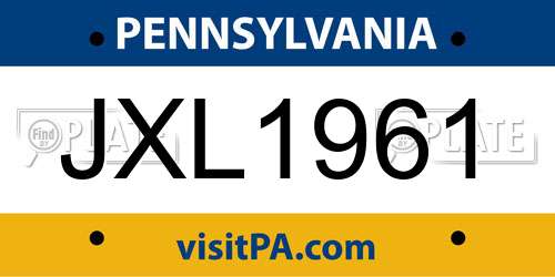 JXL1961 Pennsylvania License Plate