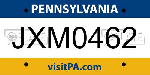 JXM0462 Pennsylvania License Plate