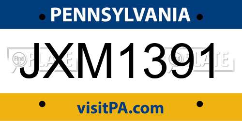 JXM1391 Pennsylvania License Plate